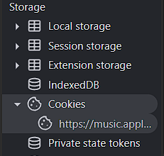 Cookies section expanded